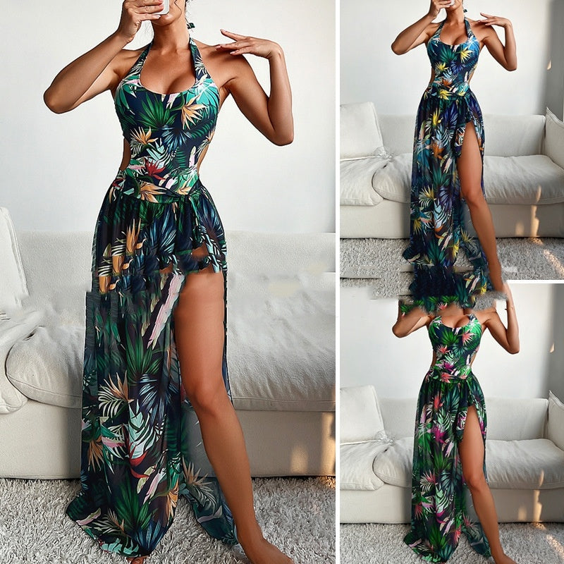 Printed Bikini Three-piece Set Slimming Vacation Beach