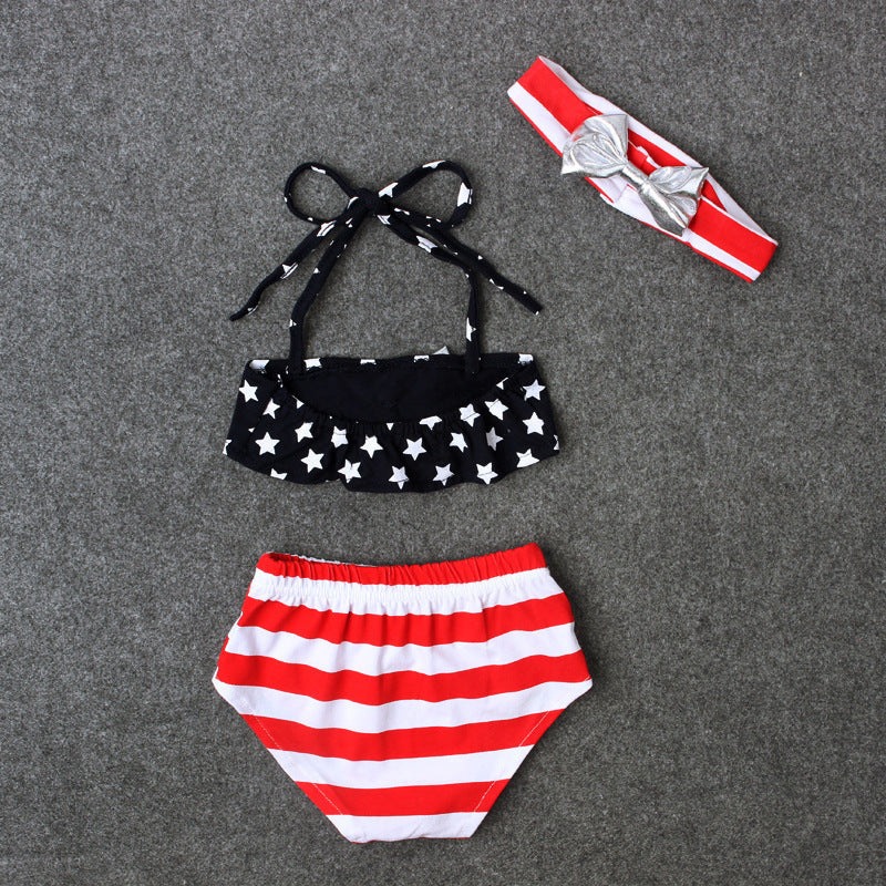 Girls' XINGX Bowknot Three-piece Swimsuit