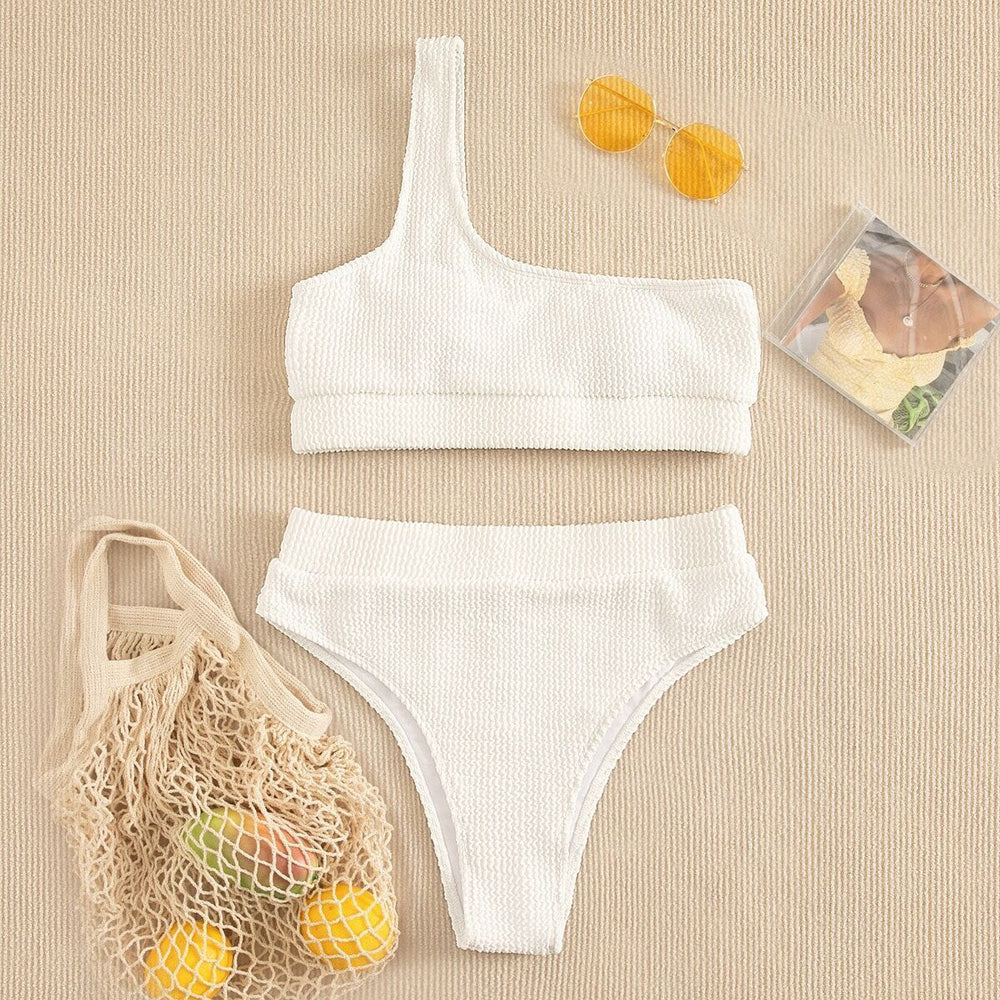 One-shoulder Crinkle Bikini Beachwear Swimwear mesjo