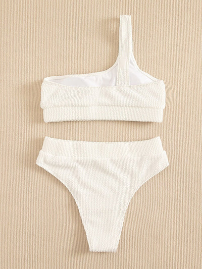 One-shoulder Crinkle Bikini Beachwear Swimwear mesjo