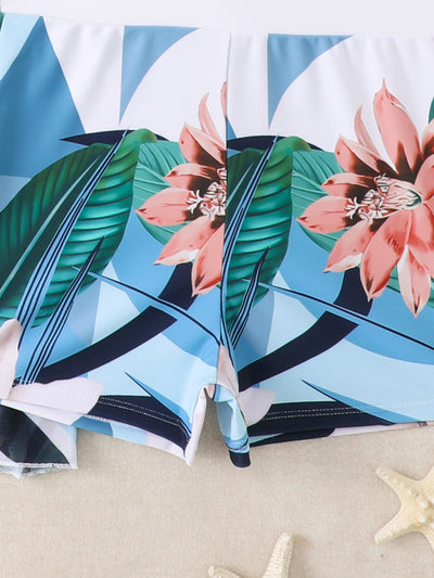 Three-Piece Printed Split Strap Tube Top Bikini Beachwear mesjo