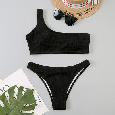 Wavy One-Shoulder Bikini Black mesjo