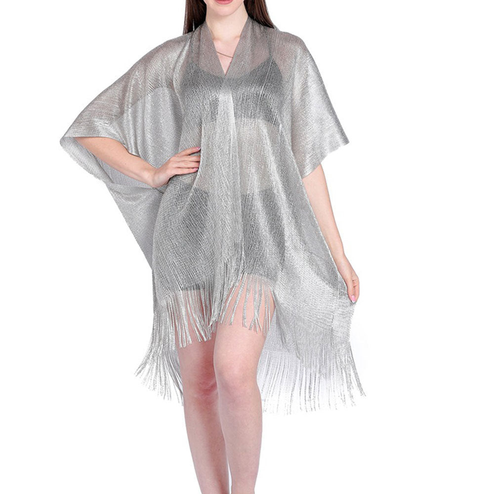 Silk Transparent Gold & Silver Cover-Up Beachwear Silver Average Size mesjo