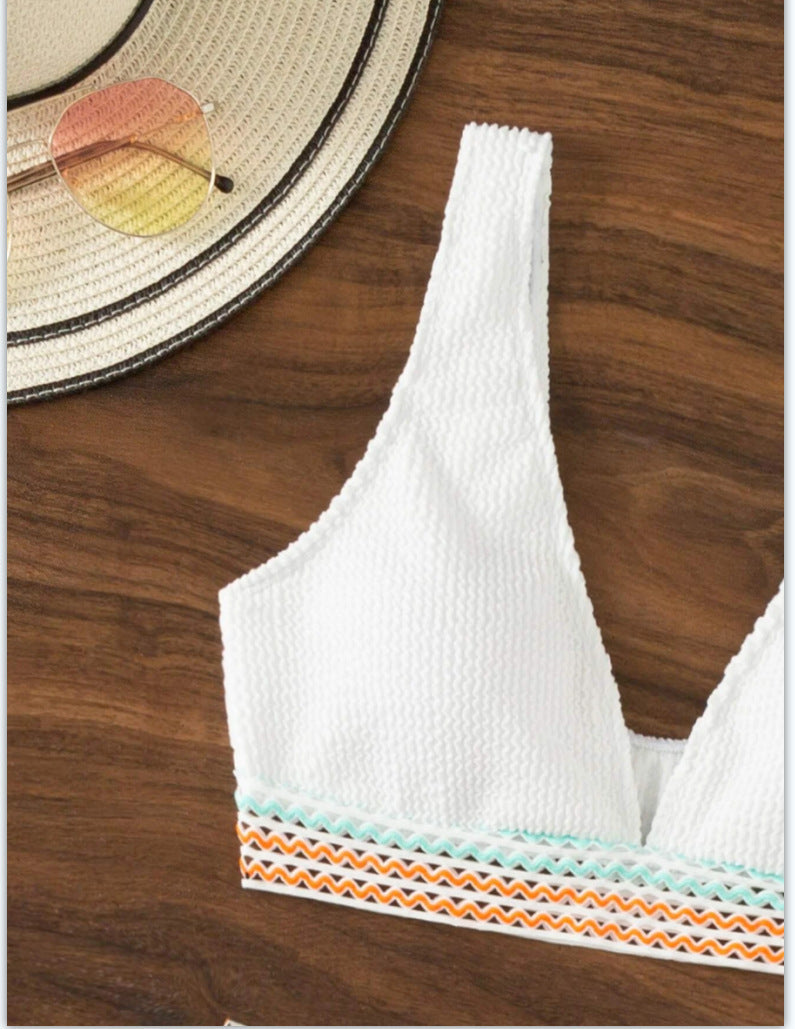 High Waist Crinkle Split Bikini Solid Color Beachwear Smimwear mesjo