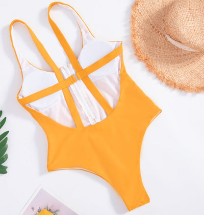 Bikini Zip Stripe One Piece Swimsuit mesjo