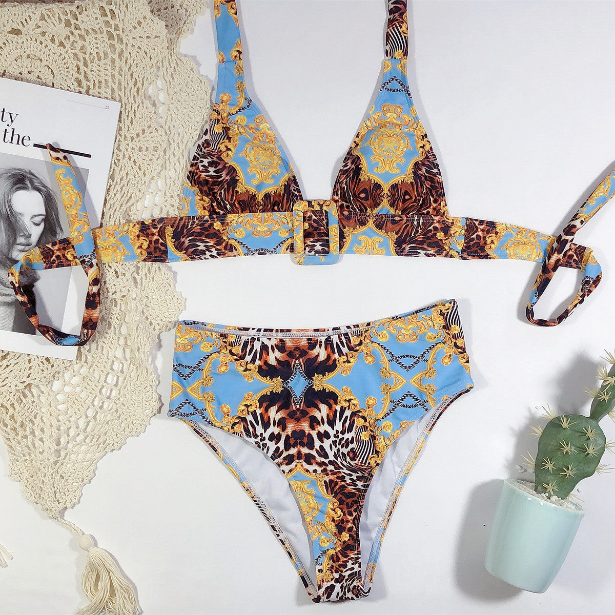 Printed Halter Wrap Bikini Beachwear Swimwear mesjo