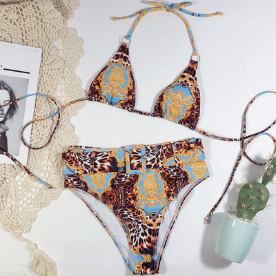 Printed Halter Wrap Bikini Beachwear Swimwear mesjo