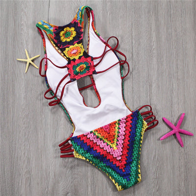 Printed Knitted One Piece Beachwear Swimwear mesjo