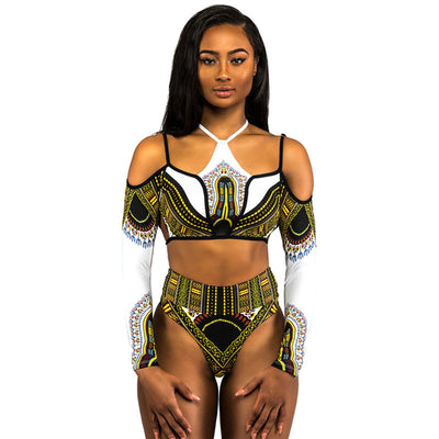 Long Sleeve High Waist Bikini Two Piece Beachwear White mesjo