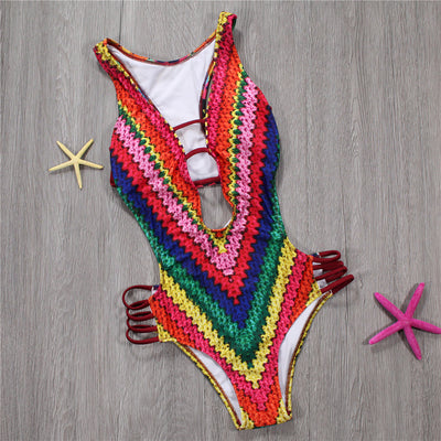 Printed Knitted One Piece Beachwear Swimwear mesjo