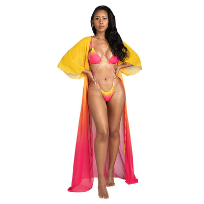 Gradient Three Piece Bikini with Cover Up Split Beachwear mesjo