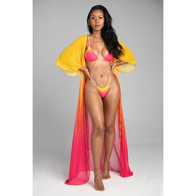 Gradient Three Piece Bikini with Cover Up Split Beachwear mesjo