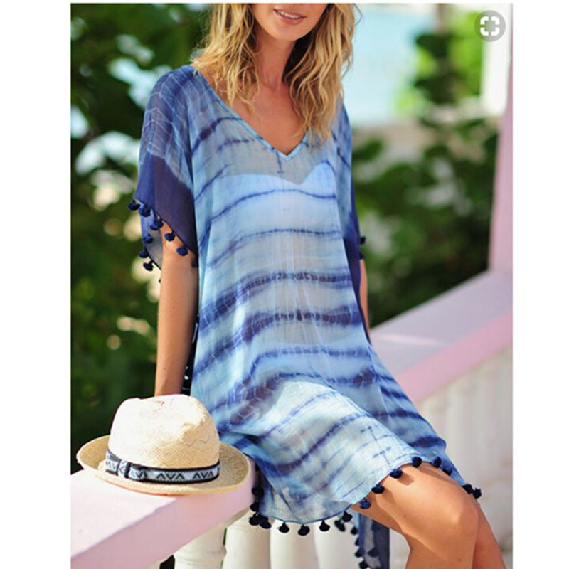 Chiffon Smudged Beach Blouse Sun Protection Shirt Beachwear mesjo