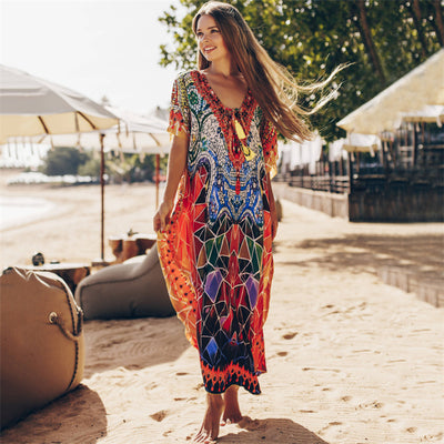 Multi Print Beach Coverup Kaftan Robe Beachwear 3style One size fits all mesjo