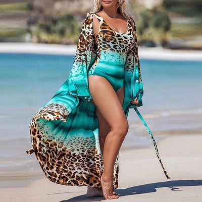Leopard Style Coverup with One piece Swimwear Beachwear mesjo