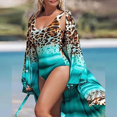 Leopard Style Coverup with One piece Swimwear Beachwear mesjo