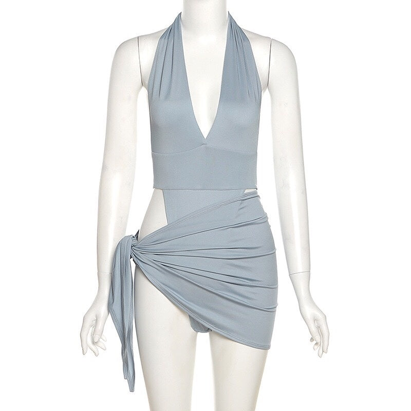 Grayish-Blue Two-Piece Swimsuit Beachwear mesjo