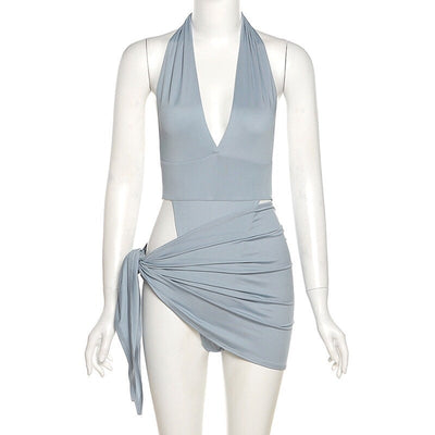 Grayish-Blue Two-Piece Swimsuit Beachwear mesjo