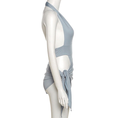 Grayish-Blue Two-Piece Swimsuit Beachwear mesjo