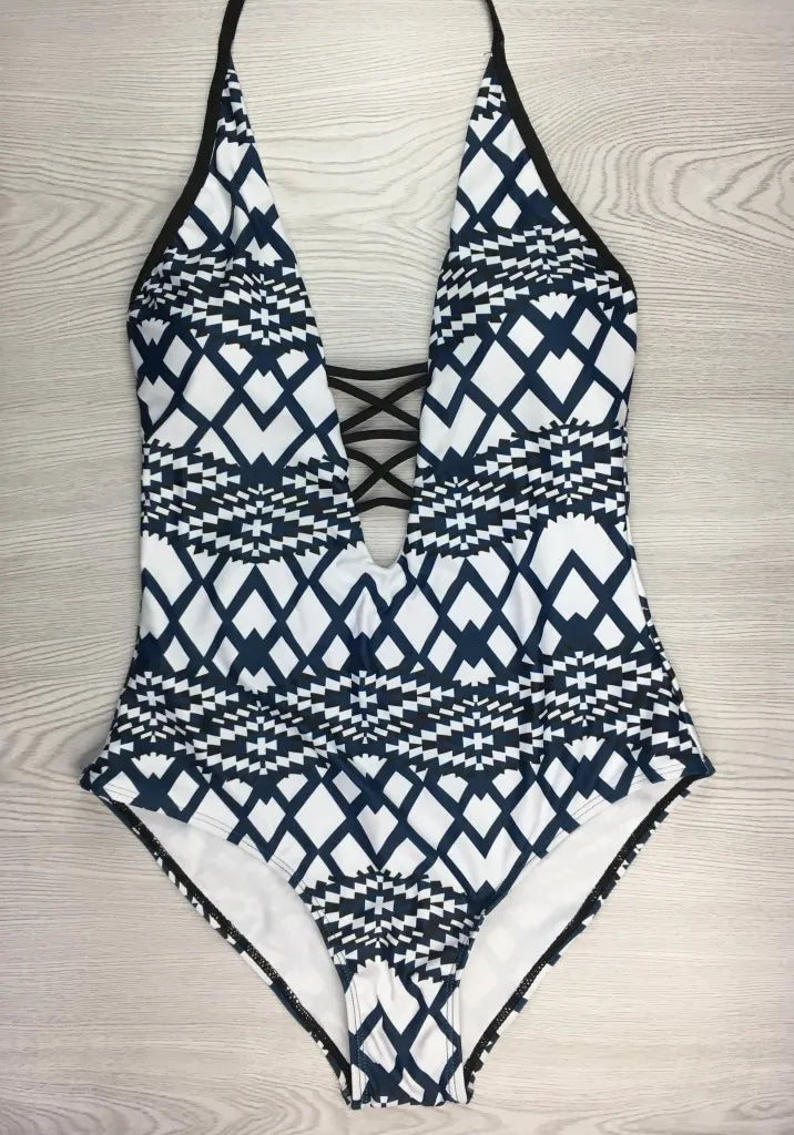Diamond Shaped Print Finalized One Piece Beachwear Swimwear mesjo