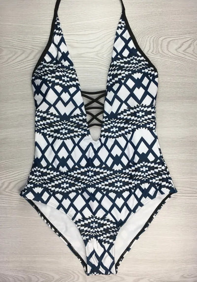 Diamond Shaped Print Finalized One Piece Beachwear Swimwear mesjo