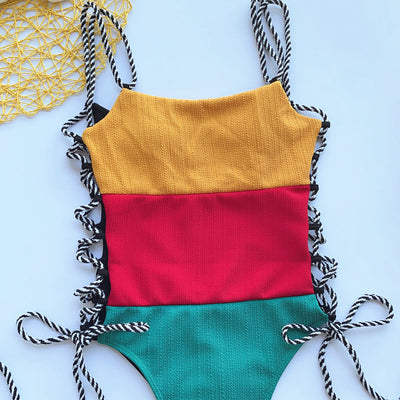 Stitching Onepiece Contoured Bikini Beachwear Swimwear mesjo