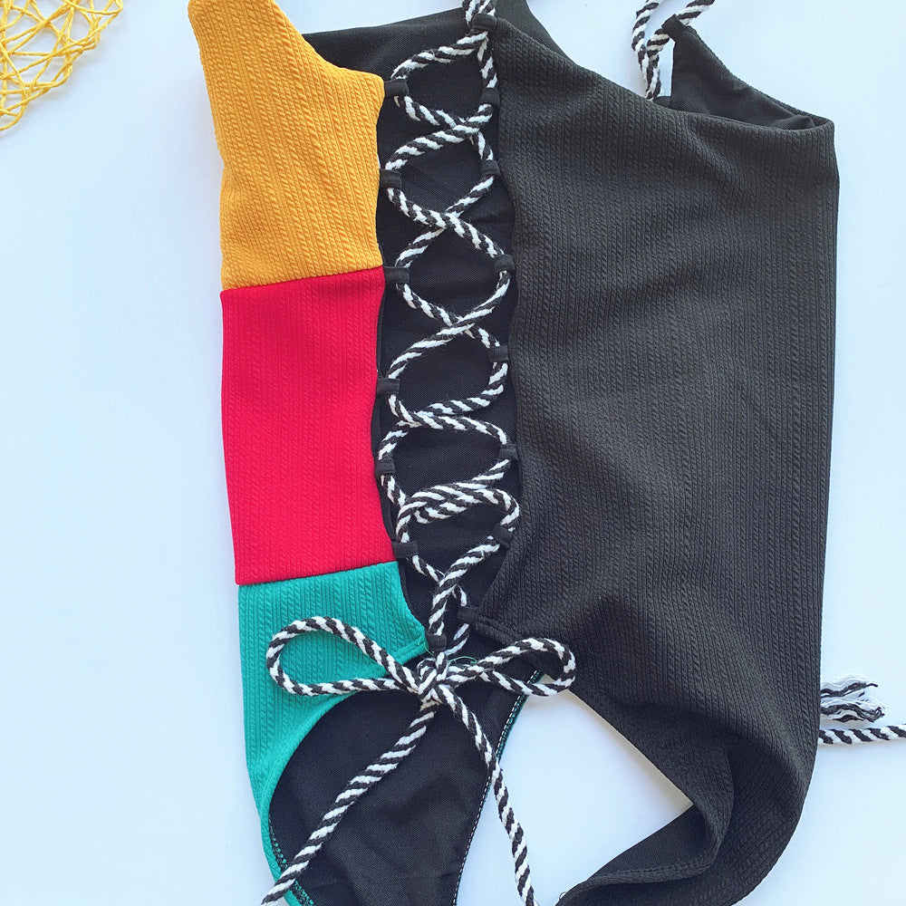 Stitching Onepiece Contoured Bikini Beachwear Swimwear mesjo