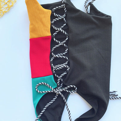 Stitching Onepiece Contoured Bikini Beachwear Swimwear mesjo