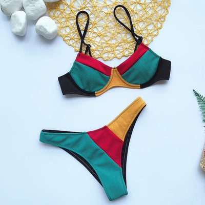 Stitching Onepiece Contoured Bikini Beachwear Swimwear mesjo