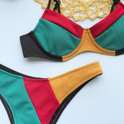 Stitching Onepiece Contoured Bikini Beachwear Swimwear mesjo