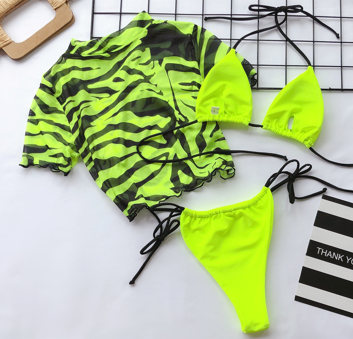 Leopard Printed Bikini Three-Piece Beachwear Swimwear mesjo