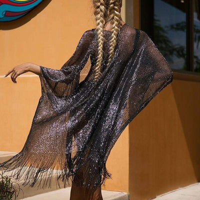 Silk Transparent Gold & Silver Cover-Up Beachwear Black Average Size mesjo