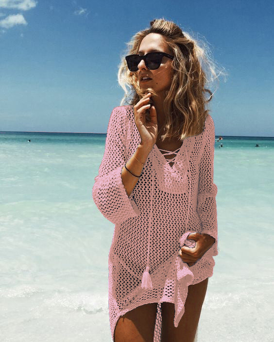 Beach Coverup Jacket Skirt Beachwear Pink One Size mesjo