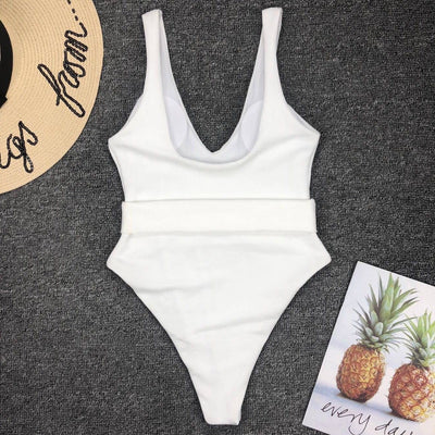 Belt Buckle One-Piece Swimsuit Solid Color mesjo