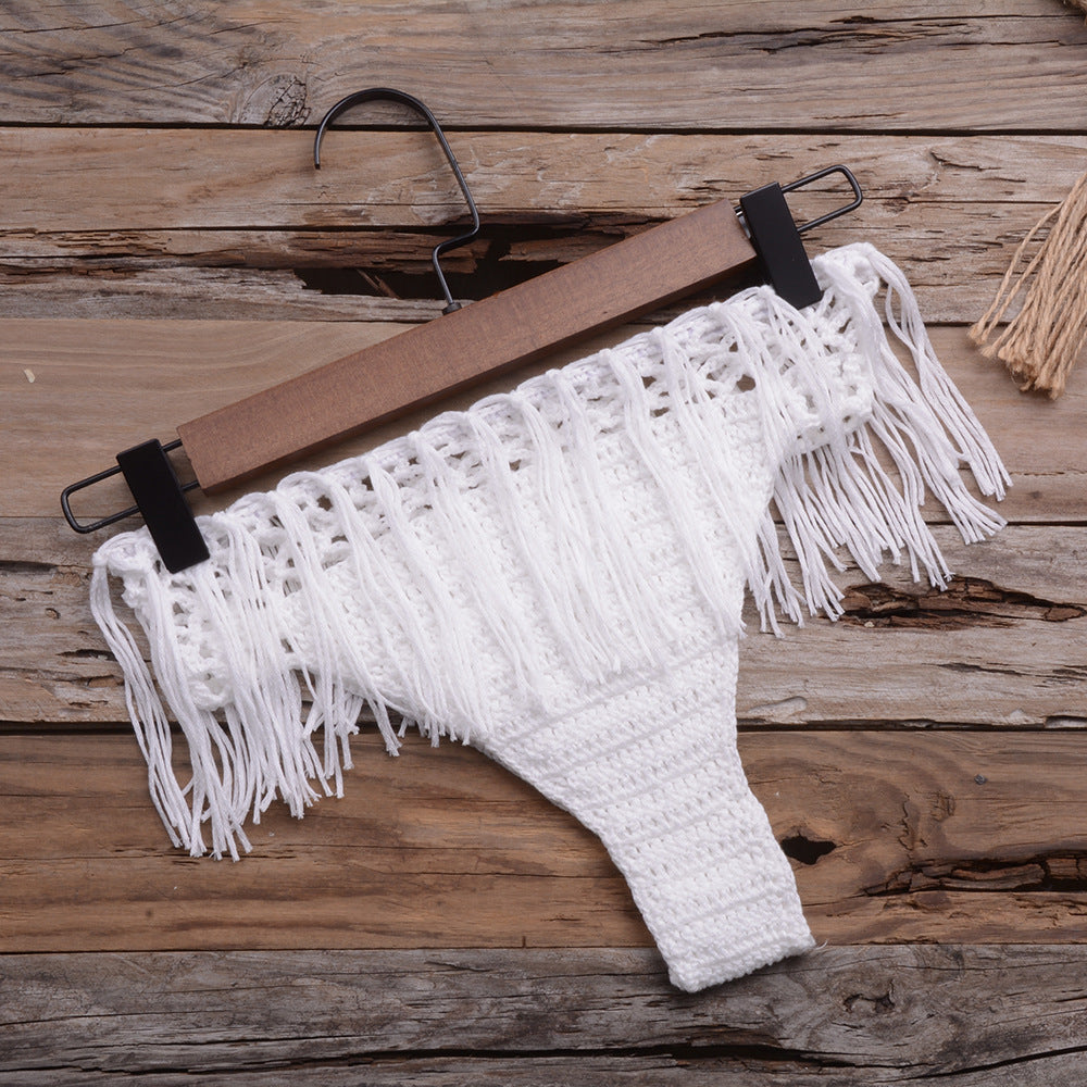 Hand-woven Hollow Tassel Split Bikini Beachwear Swimwear mesjo