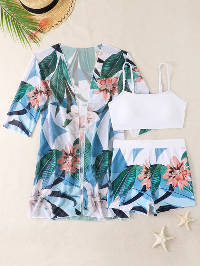 Three-Piece Printed Split Strap Tube Top Bikini Beachwear mesjo