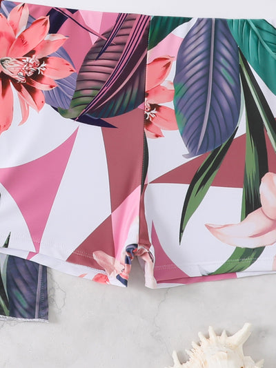 Three-Piece Printed Split Strap Tube Top Bikini Beachwear mesjo