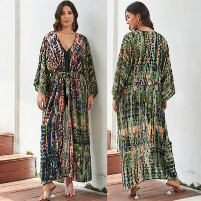 Printed Loose Sun Protection Cover up Blouse Beachwear mesjo