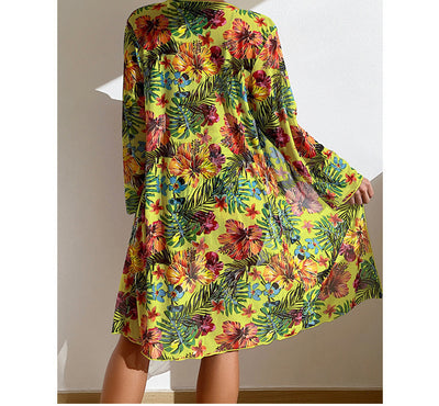 Long Floral Split Bikini With Blouse Beachwear mesjo
