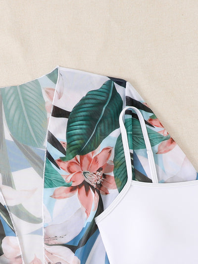 Three-Piece Printed Split Strap Tube Top Bikini Beachwear mesjo