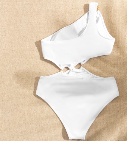 One Shoulder One Piece Swimsuit Solid Multicolor Beachwear mesjo