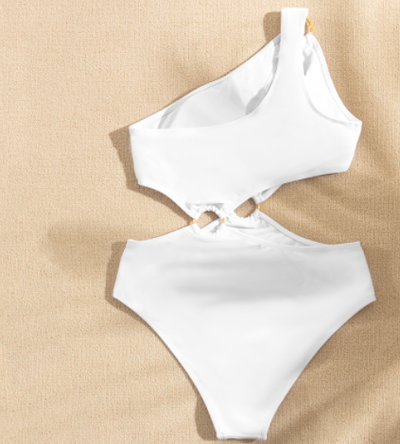 One Shoulder One Piece Swimsuit Solid Multicolor Beachwear mesjo