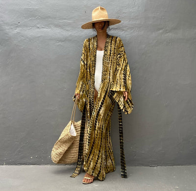 Printed Loose Sun Protection Cover up Blouse Beachwear Black Yellow Average Size mesjo