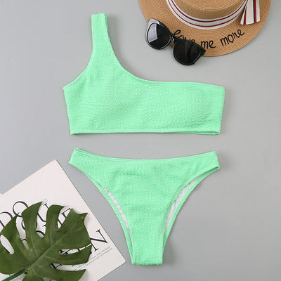 Wavy One-Shoulder Bikini Lake green mesjo