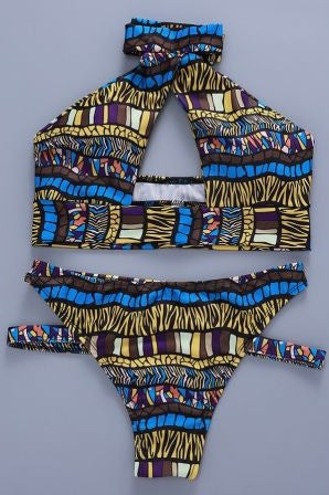 Cross Back Striped Split Bikini Beachwear Swimwear mesjo