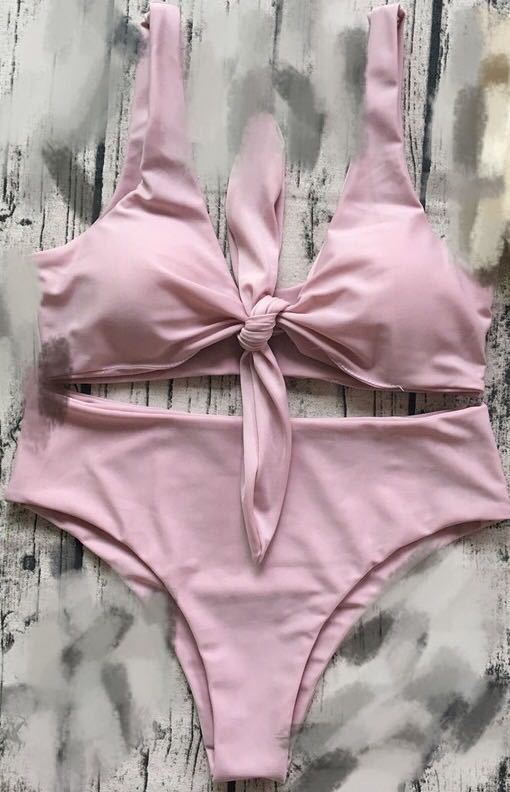 Front Knotted Split Bikini Swimwear Beachwear Pink mesjo