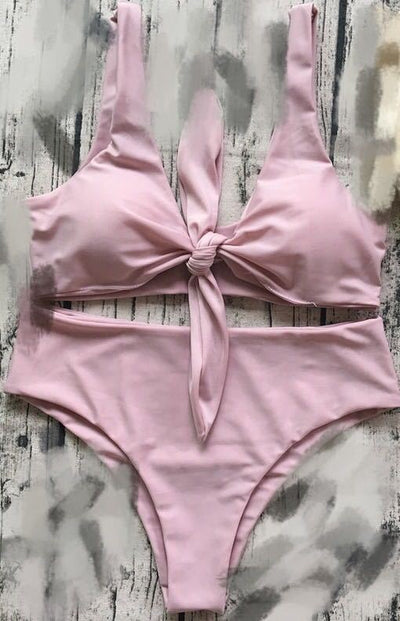 Front Knotted Split Bikini Swimwear Beachwear Pink mesjo