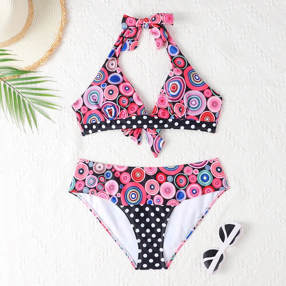 Women's Printed High Waist Split Bikini Suit Image Color 2 mesjo