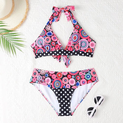 Women's Printed High Waist Split Bikini Suit Image Color 2 mesjo