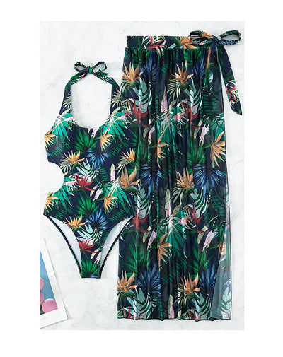Floral Printed Three-piece Set Slimming Bikini with Coverup mesjo